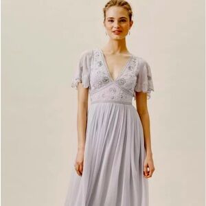 BHLDN Fresna Beaded Dress Lilac Lavender Chiffon Maxi. US Size 10